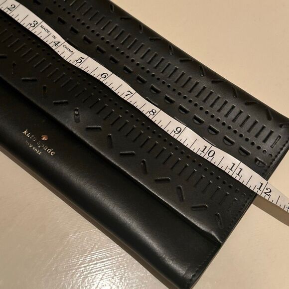 Kate Spade Perforated Leather Envelope Clutch Black Laser Cut Small Bag Preppy - Picture 11 of 14